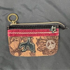 Lucky Brand Peace Dove suede zip coin purse keychain